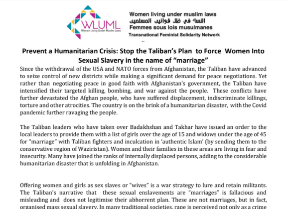 WLUML Solidarity Statement: Stop the Taliban Plan to Force