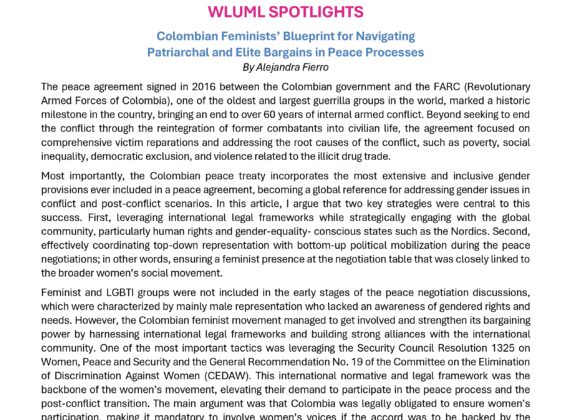 Colombian Feminists’ Blueprint for Navigating  Patriarchal and Elite Bargains in Peace Processes By Alejandra Fierro